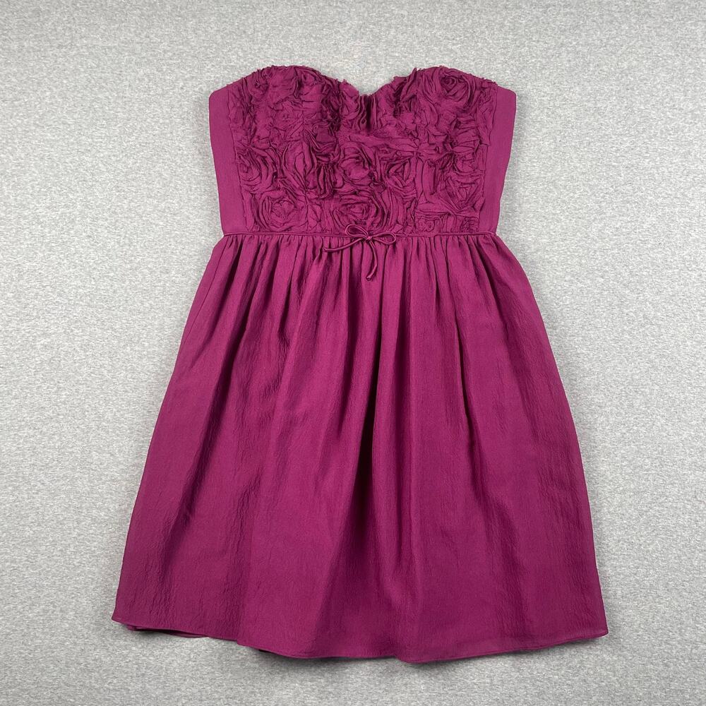 Rebecca Taylor Strapless Mini Dress Size 2 Pink 100% Silk Rosette Coquette Fairy